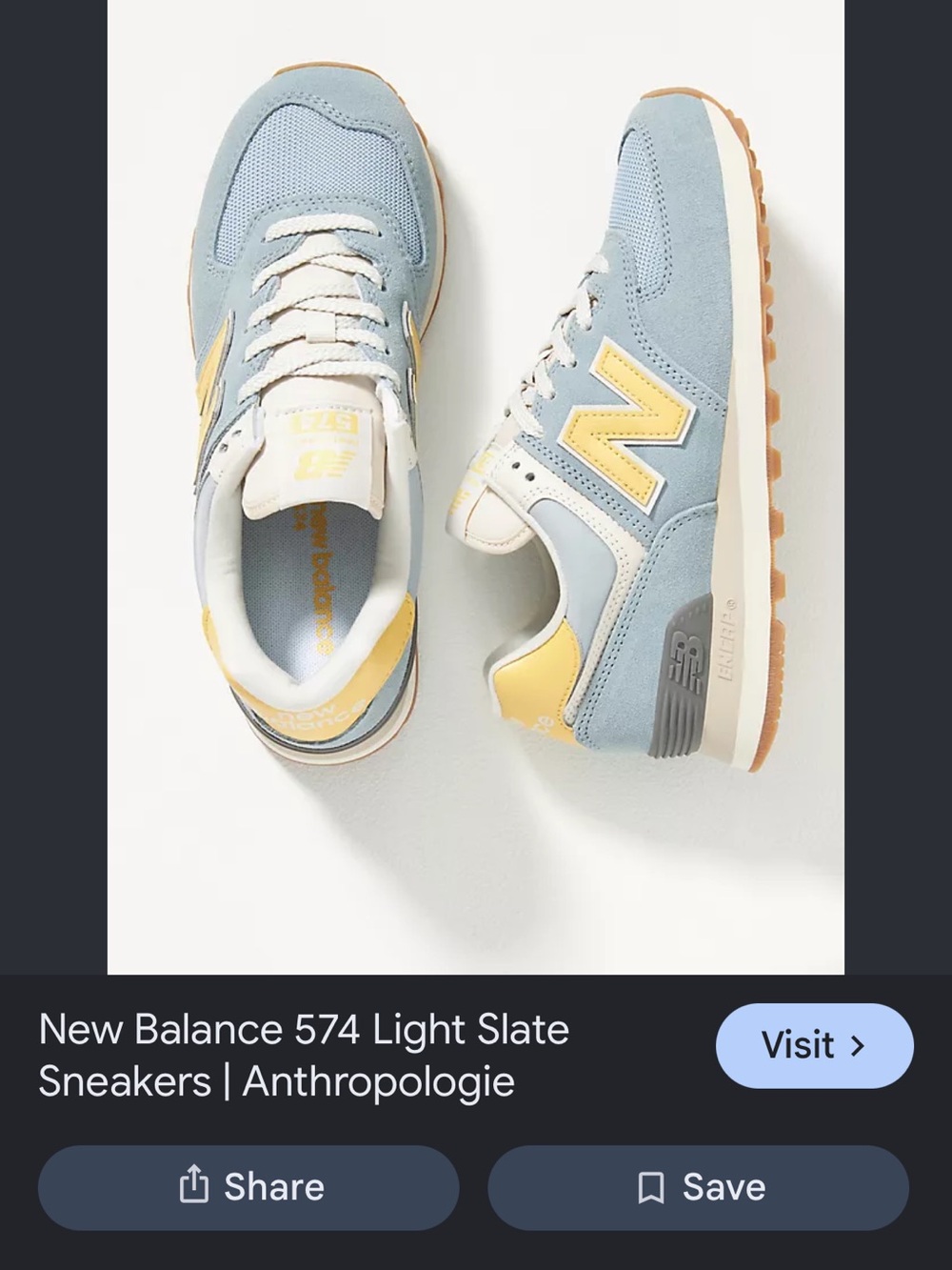 New Balance 574 Sneakers in Light Slate and Yellow